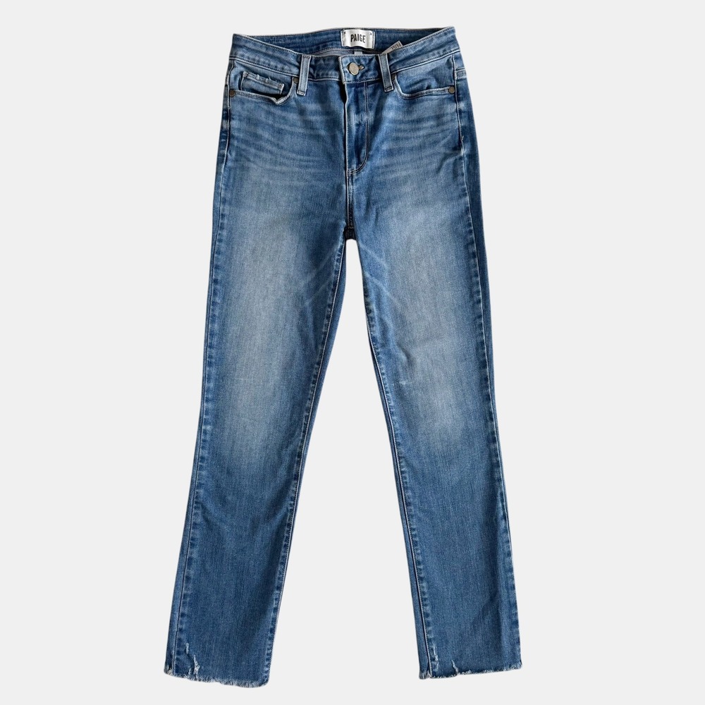 Paige Hoxton Slim High Rise Jeans Charlize Distressed Raw‎ Hem Blue Sz 26